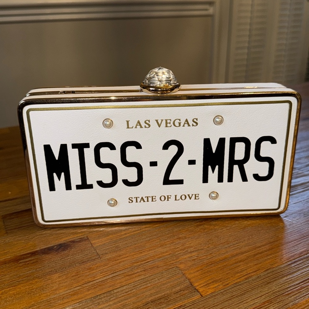 Aldo Miss 2 Mrs Las Vegas License Plate Bride to Be Clutch Bag